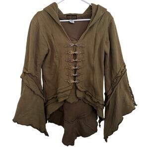 Phoenix Rising Green Bell Sleeve Hoodie Jacket Large Festival Grunge Fairy Wing
